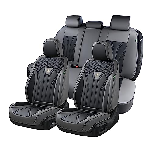 FLORICH Leather Seat Covers, Seat Covers Full Set, Car Seat Protectors 5 Seats, Automotive Seat Covers Fit for Most Cars Trucks SUV- Gray&Black - color: Gray&Black, size: FullSet