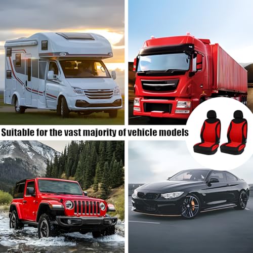 Car Front Seat Cover Set, Waterproof Vehicle Frontseat Protector with Removable Headrest, Washable Automotive Interior Seat Accessories, Universal Fit (Black/Red) - color: black/red