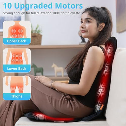 CARSHION 10 Vibration Motors, Massage Seat Cushion with Heat,Back Massager for Chair Back Massager Heated Seat Cover Massage Chair Pad for Pain Relief Home Office Use