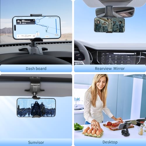 Multifunctional Car Dashboard Mobile Phone Holder, 360 Degree Rotation Universal Dash Clip Cellphone Mount for 4-7 inch Smartphones (Black)