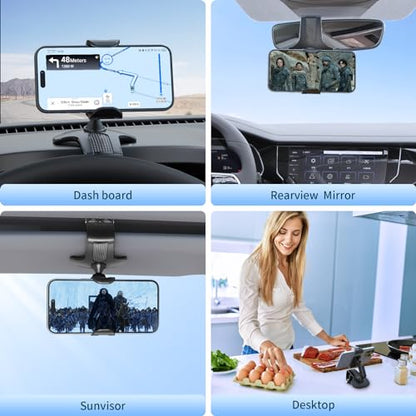 Multifunctional Car Dashboard Mobile Phone Holder, 360 Degree Rotation Universal Dash Clip Cellphone Mount for 4-7 inch Smartphones (Black)