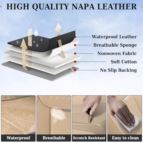 Coverado Seat Covers, Car Seat Covers Front Seats, Beige Nappa Leather Car Seat Covers, 2 Pack Waterproof Front Seat Covers, Breathable Leather Seat Cushion Universal Fit Most Cars Trucks - color: Beige, size: Front