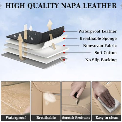Coverado Seat Covers, Car Seat Covers Front Seats, Beige Nappa Leather Car Seat Covers, 2 Pack Waterproof Front Seat Covers, Breathable Leather Seat Cushion Universal Fit Most Cars Trucks - color: Beige, size: Front