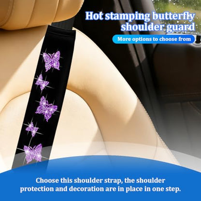 Car Seat Belt Covers, 2PCS Butterfly Soft Vehicle Seatbelt Shoulder Strap Pad Cushions, Comfortable Automotive Interir Harness Pad, Universal for SUV Automobile Truck (Purple) - color: Purple