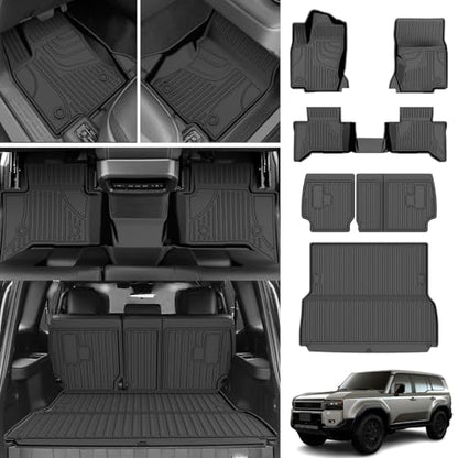 AOMSAZTO Floor Mats and Cargo Mat Backrest Mat Compatible with Toyota Land Cruiser & Lexus GX550 2024 2025 - All Weather TPE Waterproof Anti-Slip Floor Liner and Trunk Mat Car Mat (Only for 5 Seat) - style: 2024-2025 | For Toyota Land Cruiser | Full Set