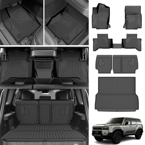 AOMSAZTO Floor Mats and Cargo Mat Backrest Mat Compatible with Toyota Land Cruiser & Lexus GX550 2024 2025 - All Weather TPE Waterproof Anti-Slip Floor Liner and Trunk Mat Car Mat (Only for 5 Seat) - style: 2024-2025 | For Toyota Land Cruiser | Full Set
