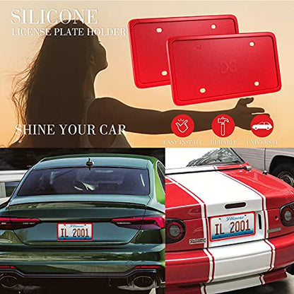 XCLPF Silicone License Plate Frame Covers 2 Pack- Front and Back Car Plate Bracket Holders. Rust-Proof, Rattle-Proof, Weather-Proof (Red) - color: Red