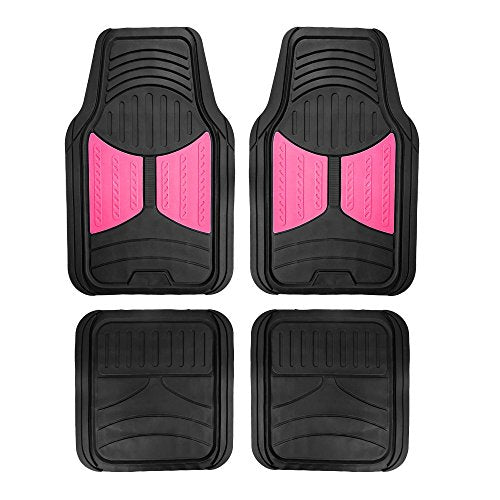 FH Group Automotive Floor Mats - Heavy-Duty Monster Eye Rubber for Cars, Universal Fit Full Set, Climaproof Mats, Trimmable Most Sedan, SUV, Truck Pink - color: Pink /Black, style: Floor Mat Set