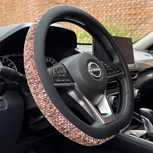 PINCTROT D Shaped Chenille Leather Steering Wheel Cover, Soft Mottled Colors, Sweat-Proof, Non-Slip Grip, All-Season Comfort, Flat Bottom 14.5-15 Inch(Mottled Red) - color: 3.Red, size: D Shaped/Flat Bottom[14 1/2''-15'']