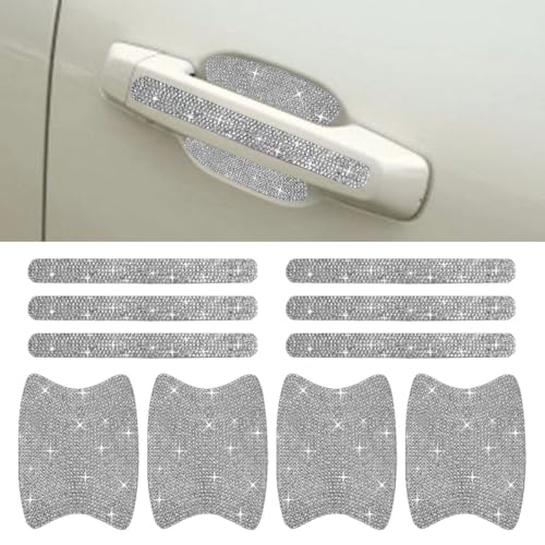 ZIMISI 10PCS Bling Car Door Handle Protector, Crystal Rhinestone Anti-Scratch Car Bowl Decoration Sticker Decal, Universal Auto Exterior Door Protective Covers Accessories for Women (White) - color: White