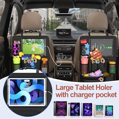 Backseat Car Organizer with Touch Screen,Kick Mats Back Seat Protector with 10 Storage Pockets,Car Seat Back Organizers Storage for Snacks Drinks Toy Umbrellas for Kids Road Trip - style: 1PACK-Black