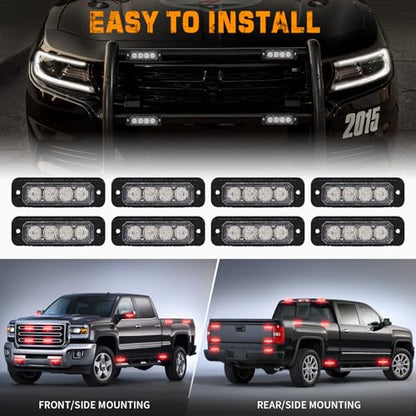 XRIDONSEN 8PCS Sync Red Grill Emergency Lights 32 LED Grille Surface Mount Firefighter Police Lights Strobe Flashing Warning Safety Hazard First Responder Light for Vehicles Firefighters Trucks Car - color: Red