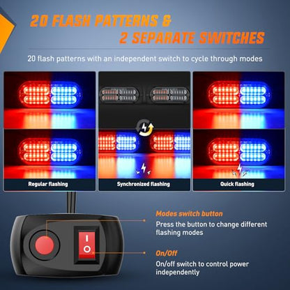 Nilight 4PCS LED Strobe lights 12V 24V Sync Feature Red Blue 24LED Emergency Hazard Warning Lights with Controller Hard Wire or Cigarette Lighter Plug for Car Truck RVs Campers - color: Red Blue w/Controller