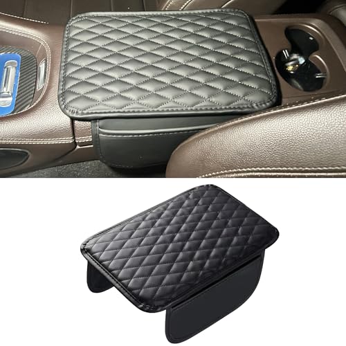 Upgraded Car Middle Center Console Cover with 2 Storage, Universal Microfiber Leather Car Armrest Cover Cushion Universal Vehicle Middle Console Cover, Most Vehicle, SUV, Truck. (Black) - color: Black