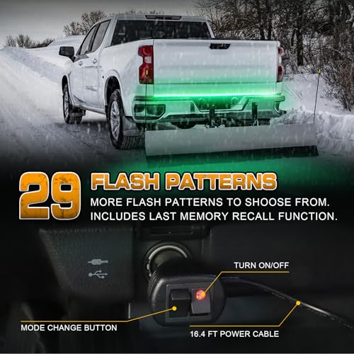 XRIDONSEN 60 inch Truck Tailgate Green Emergency Lights Strip 360 LED Strobe Light Rear Window Lights Flashing Warning Hazard Safety First Responder Lights for Vehicles Trucks Pickup - color: Green