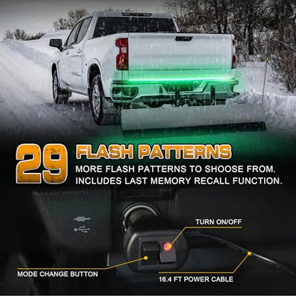 XRIDONSEN 60 inch Truck Tailgate Green Emergency Lights Strip 360 LED Strobe Light Rear Window Lights Flashing Warning Hazard Safety First Responder Lights for Vehicles Trucks Pickup - color: Green