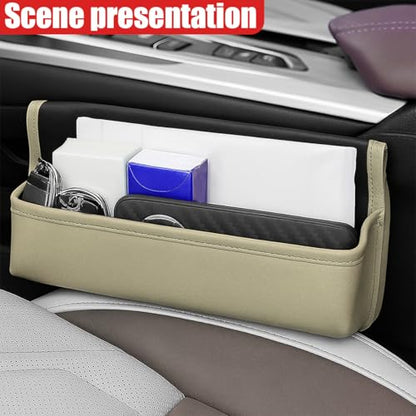 Car Seat Gap Filler Organizer with Lid, Universal Leather Auto Front Seat Storage Box, Adjustable Car Center Console Side Pocket for Phones, Keys, Glasses, Cards, No Seat Belt Block (Gray) - color: Gray