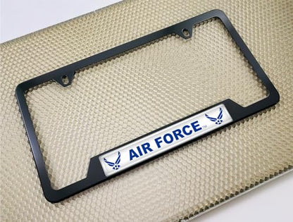 [Officially Licensed Product] - Stainless Steel Matte Black CAR 2-Hole Standard Size - Domed Custom-Made Corrosion-Resistant License Plate Frame with U.S. Air Force Wings & Free caps - (Qty: 1 Frame) - size: U.S. Air Force -Style 2