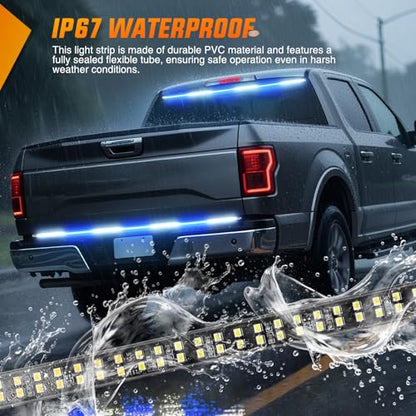 Nilight 60 Inch Truck Tailgate Strobe Light Strip Tail Emergency Bar Rear Window Warning Lamp Ultra-Bright Double Row 360 LED for Pickup Trailers Construction Vehicles Car SUV, Blue White - color: 60" Tailgte Strobe Blue White