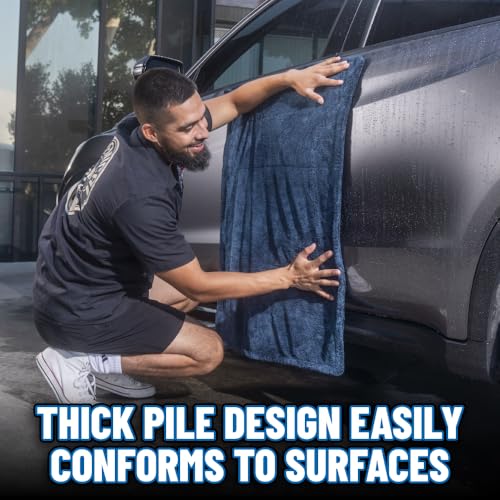 Chemical Guys Megalodon Microfiber Drying Towel with Twisted Loop Technology, Super Plush Absorbent 24" x 36" Microfiber Towel for Cars, Trucks, SUVs, RVs, and More, Extra Large Dark Blue Drying Cloth