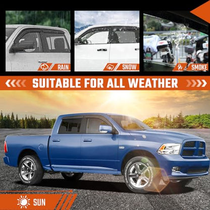 Rain Guards Fit for Dodge Ram 1500 Crew Cab 2009 2010 2011 2012 2013 2014 2015 2016 2017 2018, Tape-On Side Window Deflector Durable 2009-2018 Ram 1500 Crew Cab Rain Guard Black 4 PCS - size: Fit for Dodge Ram 1500 Crew Cab 2009-2018