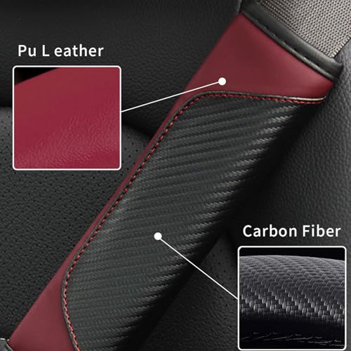 2PCS Car Seat Belt Cover, Carbon Fiber Safety Seatbelt Shoulder Strap Covers, Breathable Leather Soft Harness Pad for Car Interior Accessories (Black/Wine Red) - color: Black/Wine Red