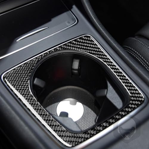 Real Carbon Fiber Center Control Water Cup Holder Frame Decal Accessories Interior Trim Sticker Cover Compatible with Benz CLA C117 2014-2018 GLA X156 2015-2019 Black - color: Center Control Water Cup Holder Frame
