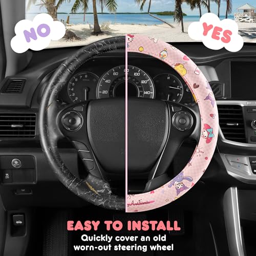 Hello Kitty and Friends Steering Wheel Cover, Universal Fit Cute Accessories for Women, Stylish Decor Gift Hello Accessories - Fits Standard Wheels 14.5"-15" - style: Hello Kitty and Friends Bakery