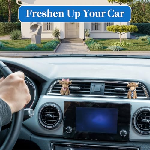 GENANY 3D 2pcs Resin Highland Cow Car Air Freshener Vent Clips, Farmhouse Auto Fresheners, Farm Air Freshener, Cute Gifts for Women and Men, Cool Spring Gifts For Horror Fans - style: 04. Cow Couple