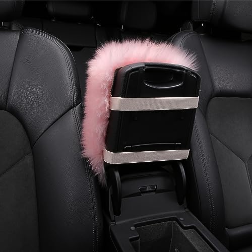 Genuine Sheepskin Center Console Cover Pad Genuine Furry Fluffy Wool Fur Car Armrest Cover Protector Universal Fit for SUV/Truck/Car - color: Long Wool-Orange