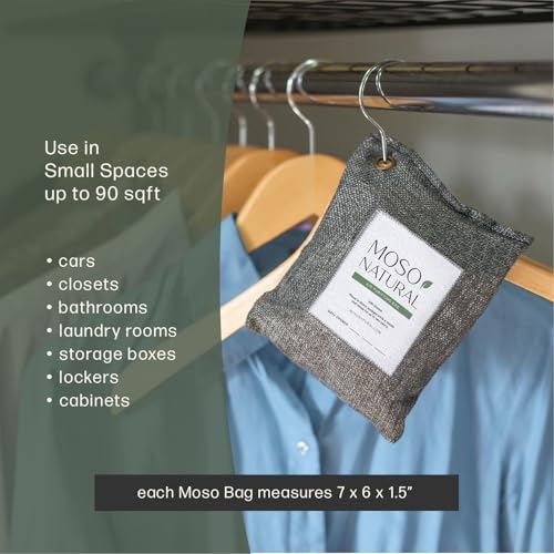 Moso Natural Air Purifying Bag 200g (4 Pack) | Premium Bamboo Charcoal Odor Absorber for Home & Car | Closet Odor Eliminator, Small Room Deodorizer & Car Air Freshener | Long Lasting Charcoal Bags