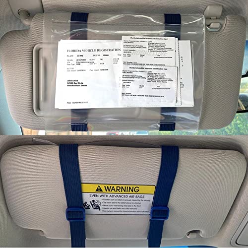 Car Registration and Insurance Holder Visor - Durable Elastic Band & Buckle Closure - Conveniently Stores Documents - Essential Car Accessory (Royal Blue/Blue), Made in USA - color: Royal Blue