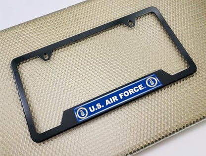 [Officially Licensed Product] - Stainless Steel Matte Black CAR 2-Hole Standard Size - Domed Custom-Made Corrosion-Resistant License Plate Frame with US Air Force Design & Free caps - (Qty: 1 Frame) - size: U.S. Air Force - Style 1