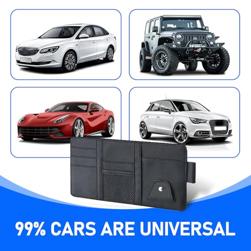 Pack-1 Car Sun Visor Organizer, 11.4In x 5.9In Multi-Functional Pocket Business Card Holder, Universal Car Interior Receiving, for Most Cars, Trucks and Vans (Black)
