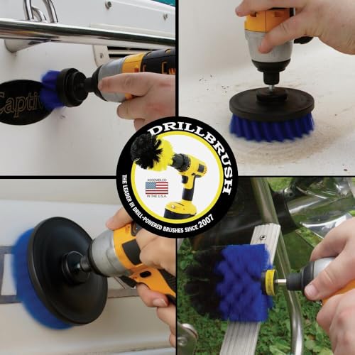 Drillbrush Boat Hull Cleaner Set/Swimming Pool Accessories - Cleaning Drill Brushes for Vinyl Liners - Hot Tubs and Spas Cleaning Brush Kit - Pool Cover Scrubber - Rotary Brushes for Walls and Deck - color: Blue