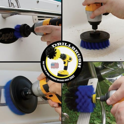 Drillbrush Boat Hull Cleaner Set/Swimming Pool Accessories - Cleaning Drill Brushes for Vinyl Liners - Hot Tubs and Spas Cleaning Brush Kit - Pool Cover Scrubber - Rotary Brushes for Walls and Deck - color: Blue