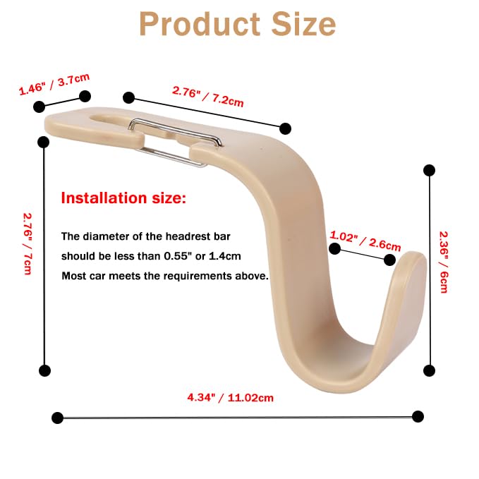 Car Seat Headrest Hooks, Car Organizer Hanger Storage Hooks for Handbags Purses Groceries Backpack Coat 4 Pack (Beige) - color: Beige