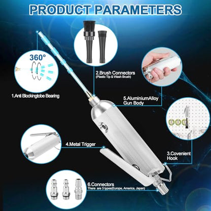 PARAROSE Car Detailing Cleaning Gun,Car Detailing Kit Interior Cleaner,High Pressure Blower Gun,Car Detailing Tools for Car Quickly Blasts Dirt and Dust Works with Air (Silver) - color: Silver