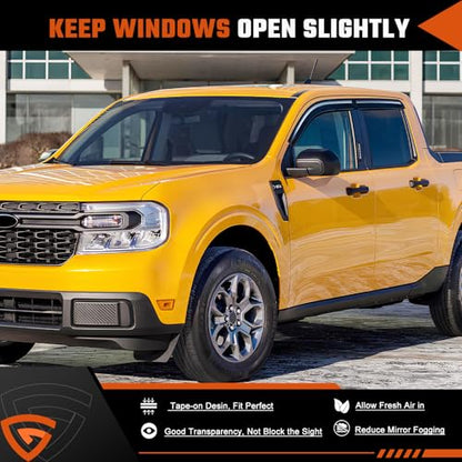 Rain Guards Compatible with Ford Maverick 2022 2023 2024 2025 2026, Tape-on Durable Side Window Visors Wind Deflectors 2022-2026 Maverick Rain Guard Black 4 PCS - size: 2022-2025 Ford Maverick (Tape-On)