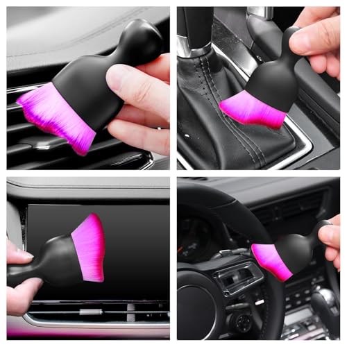 Car Interior Cleaning Brush Car Duster Interior with Ultra Soft Bristles Auto Detailing Brushes Dusting Car Accessories for Dashboard, AC Vents, Leather, Scratch-Free (Double Purple) - size: Double Purple