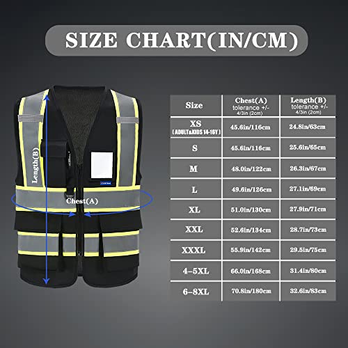AYKRM Custom Logo Personalised Printed High Visibility Reflective 2 two tone work construction Safety Vest - color: Black, size: 3X-Large