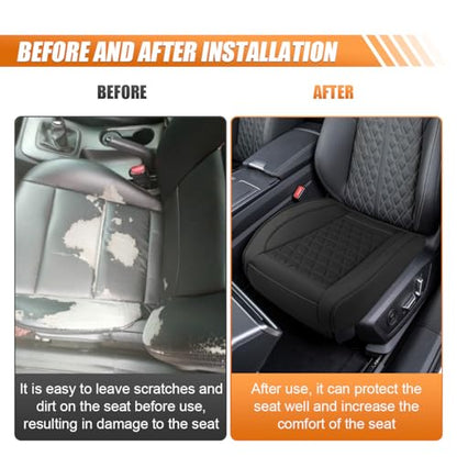 Luxury Faux Leather Car Seat Cover, Anti-Slip Waterproof Universal Front Bottom Seat Protector with Storage Pocket, Triangular Pattern Vehicle Seats Cushion for Sedans, SUVs, Trucks (2PCS&Black) - color: 2PCS&Black