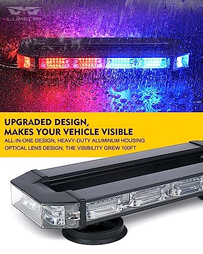LUMENIX Rooftop Strobe Beacon Lights Bar Red Blue LED Emergency Police Traffic Lightbar with Heavy-Duty Magnetic Base Safety Warning Flashing Cop Light for Trucks First Responder Vehicles Patrol - color: Red&Blue