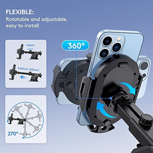 Car Phone Holder Mount, [Strong Suction Cup] [Military Grade Durable] for Windshield and Dashboard, Adjustable Long Arm Compatible with iPhone 17 16 15 14 Pro Max and All Smartphones,Black