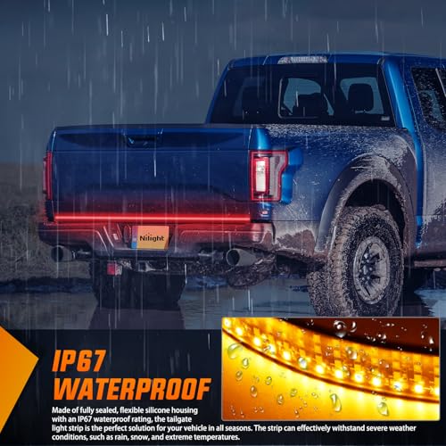 Nilight Truck Tailgate Light Strip 60" Quad Row 648 LED Strip with Red Running Brake Lights White Reverse Lamp Amber Turn Signals - color: 60" Tailgate Light Strip Quad Row