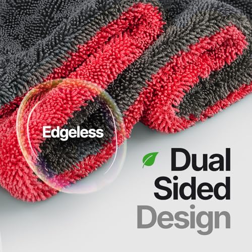 Crystal Clean 1300GSM Microfiber Towels for Cars – XL Drying Towel with Double Twisted Loop, Professional Detailing Towel Car Detailers - Quick Dry, Paint Safe & Swirl-Free (Grey+Red) - color: Grey+red