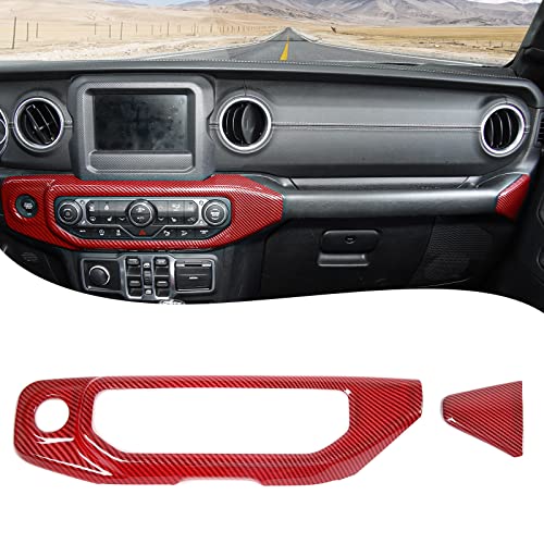 RT-TCZ Center Console Air Conditioner Control Panel Trim Cover Dashboard Decoration Interior Accessories for Jeep Wrangler JL JLU & Gladiator JT 2018-2022,Red Carbon Fiber - color: Red Carbon Fiber