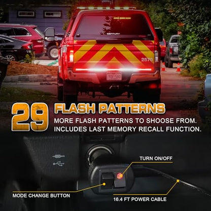 XRIDONSEN 60 inch Truck Tailgate Emergency Lights Strip 360 LED Rear Window Red White Strobe Firefighter Lights Warning Hazard Safety First Responder for Vehicles Trucks Pickup POV - color: Red/White