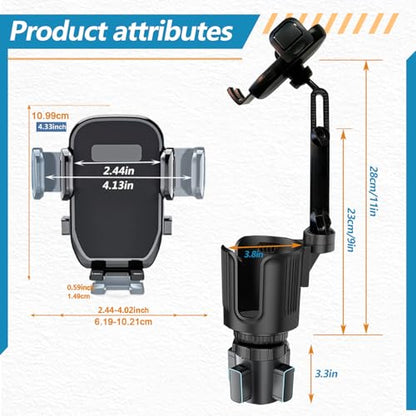 2 in 1 Phone Holders for Your Car, 360°Rotation Car Phone Holder Phone Mount for Car with Expandable Base Car Cup Holder Phone Holder Phone Mount Extendable Long Arm for All Smartphone - color: Extra Large-Black