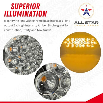 6" Oval LED Recessed Amber Strobe Light/Clear Lens, 24 LED DOT/SAE Approved & Marked, Waterproof, Super Bright High Powered Strobe Towing Construction Truck (2pc With Grommet + 3 Wire Pigtail Plug) - size: 2pc With Grommet (Clear Lens)